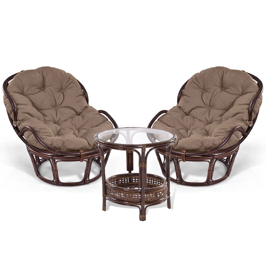 Premium Rattan Lounge Set: 2 Papasan Chairs &amp; Side Table