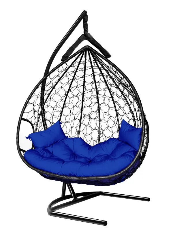 Hanging Egg Chair Dublin AT - Black with Blue Cushion