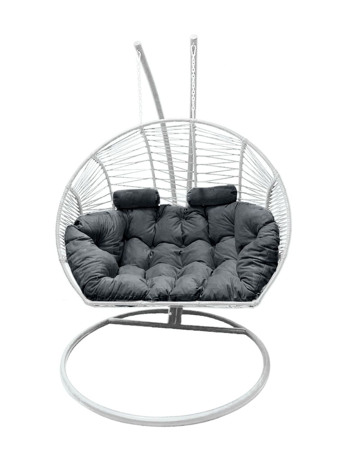 Double Hanging Egg Chair White with Grey Cushion