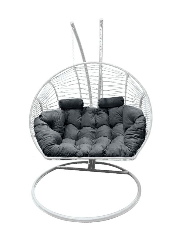 Double Hanging Egg Chair White with Grey Cushion