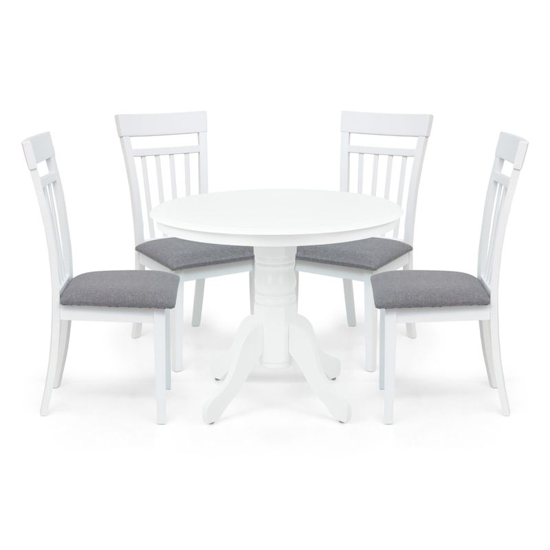 Essgruppe: Rolf Tisch Weiß Ø 96.5cm &amp; 4 Warm Stühle Weiß