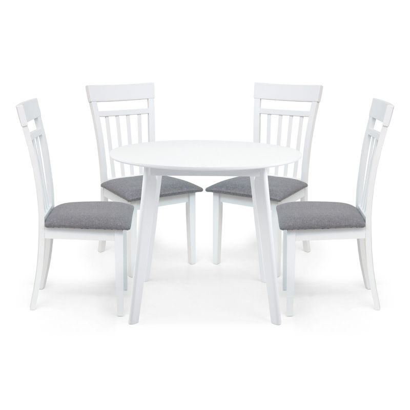Essgruppe: Tisch Randy Weiß Ø 90cm &amp; 4 Stühle Warm Weiß