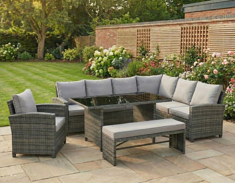 Miami Rattan Corner Sofa Set | Right - Mixed Grey / Light Miami Rattan Garden Furniture Set - Right Hand Corner Sofa | Mixed Grey / Light