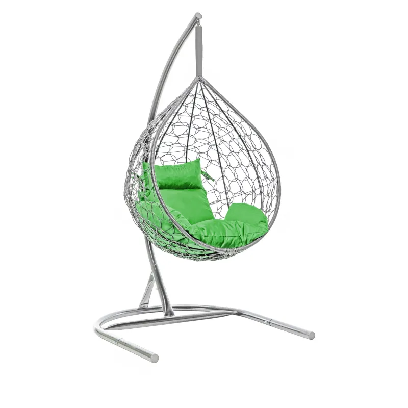Premium Hanging Egg Chair Grey with Green Cushion