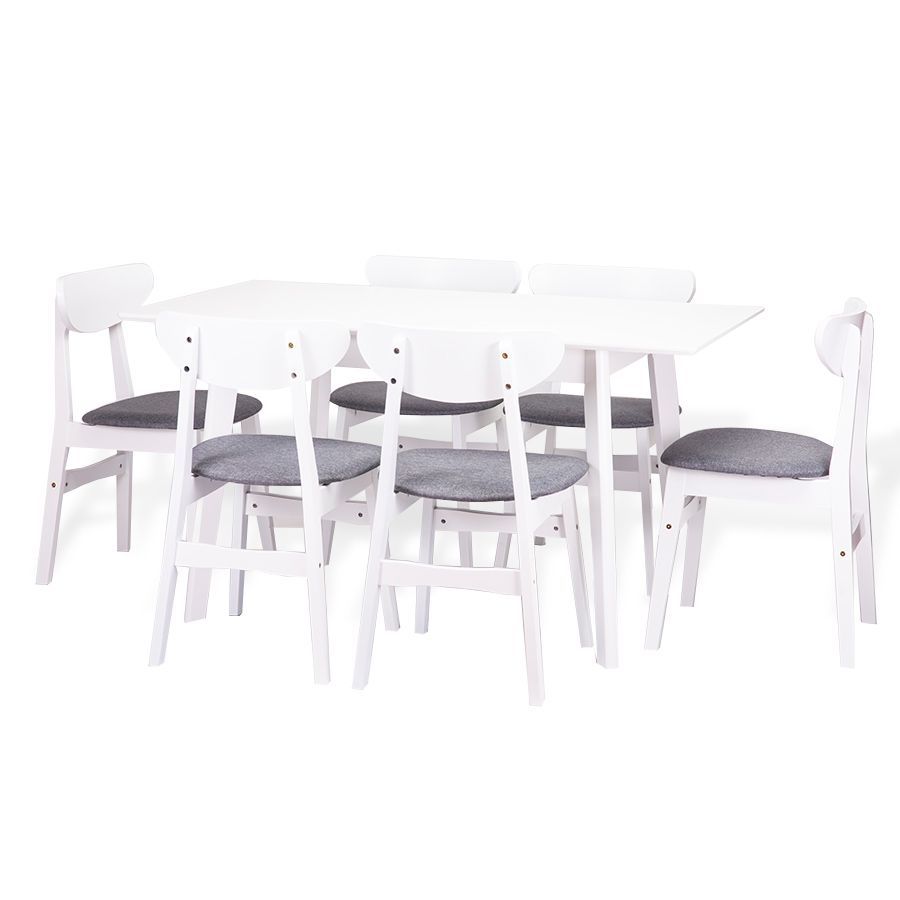 Dining Set: Edison Extendable Table White &amp; 6 Yumiko Chairs