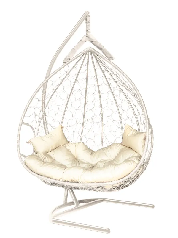 Hanging Egg Chair Dublin AT White, Beige Cushion