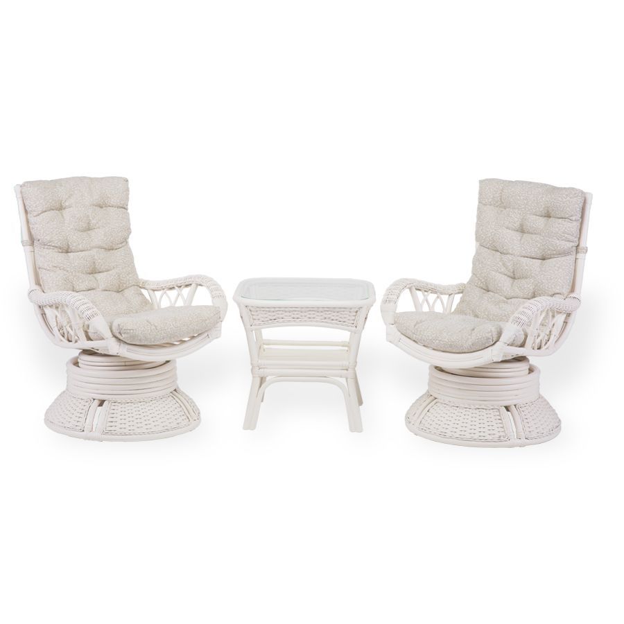 ALEXA Rattan Lounge Set: 2 Swivel Chairs &amp; Coffee Table