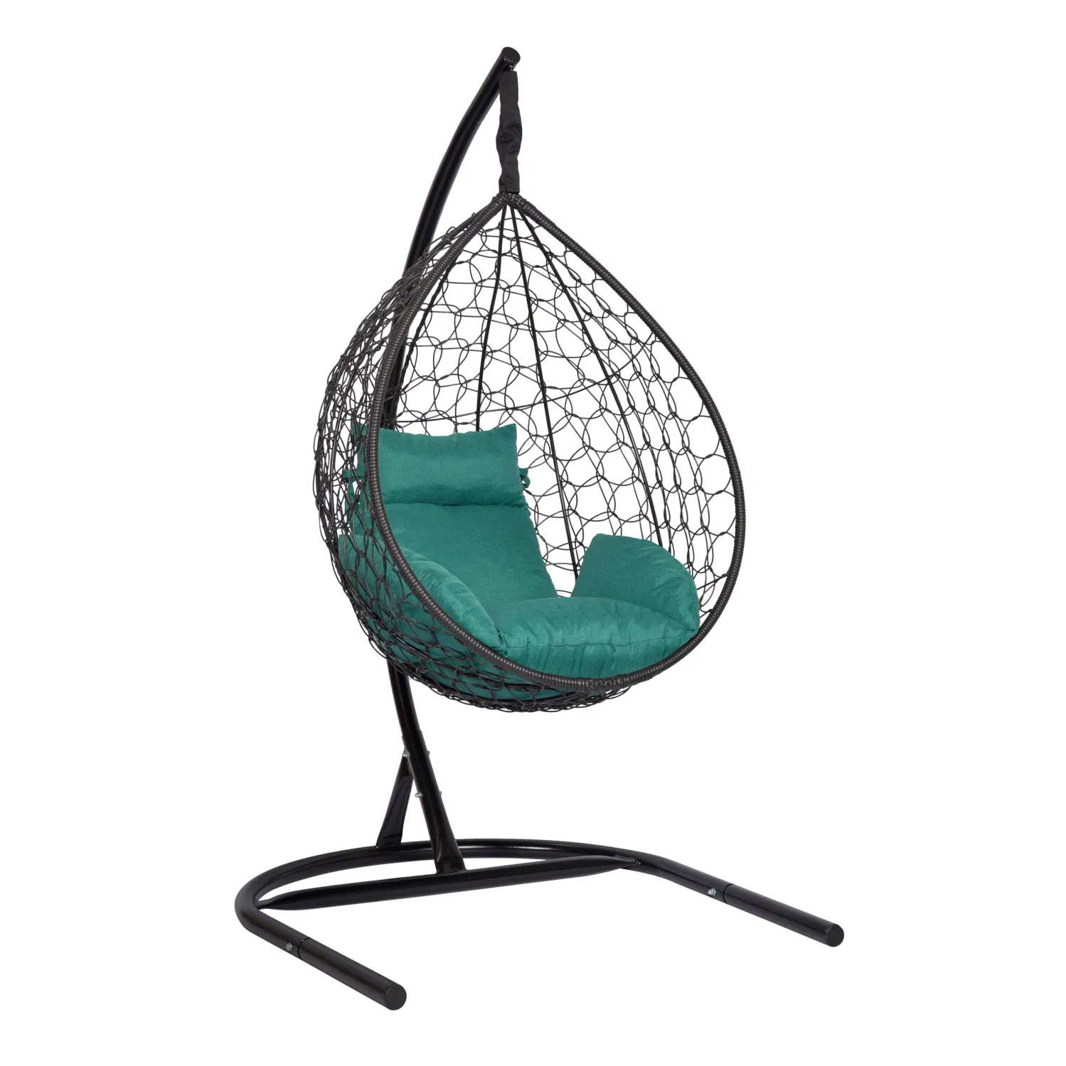 Hanging Egg Chair Black with Dark Green Cushion