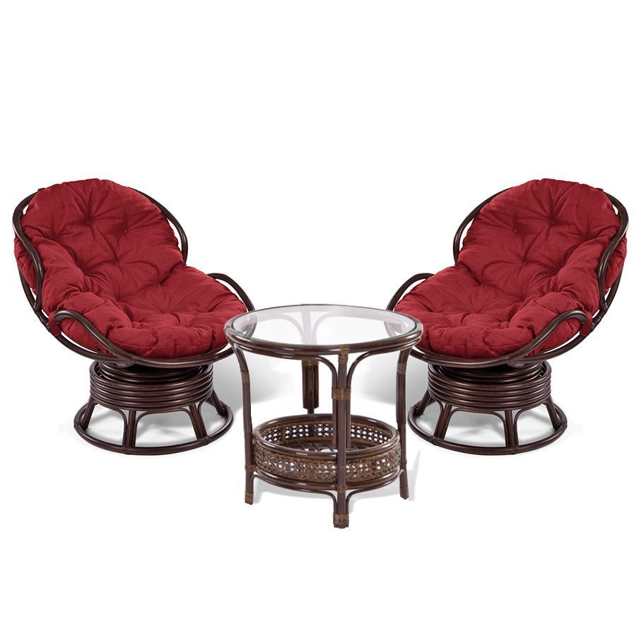 Rattan Lounge Set: 2 Papasan Chairs &amp; Coffee Table