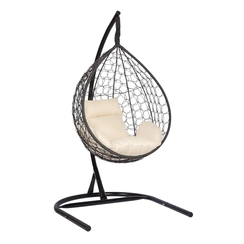 Premium Hanging Egg Chair Black with Beige Cushion