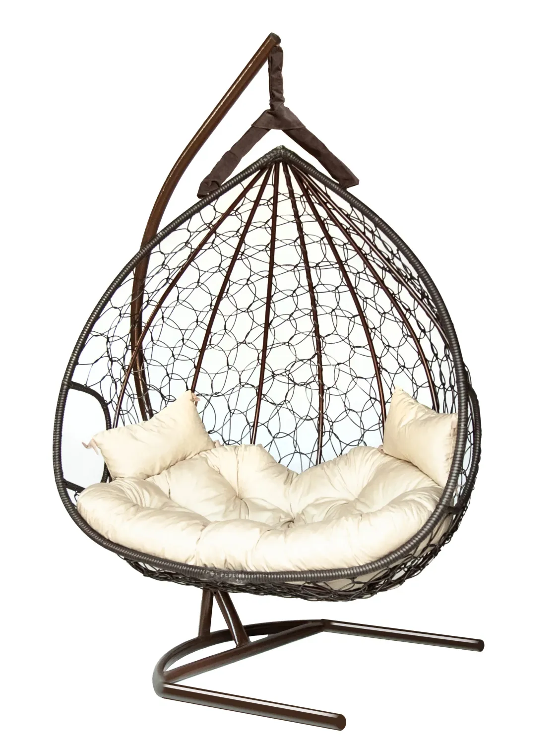 Hanging Egg Chair Dublin AT - Brown Rattan, Beige Cushion
