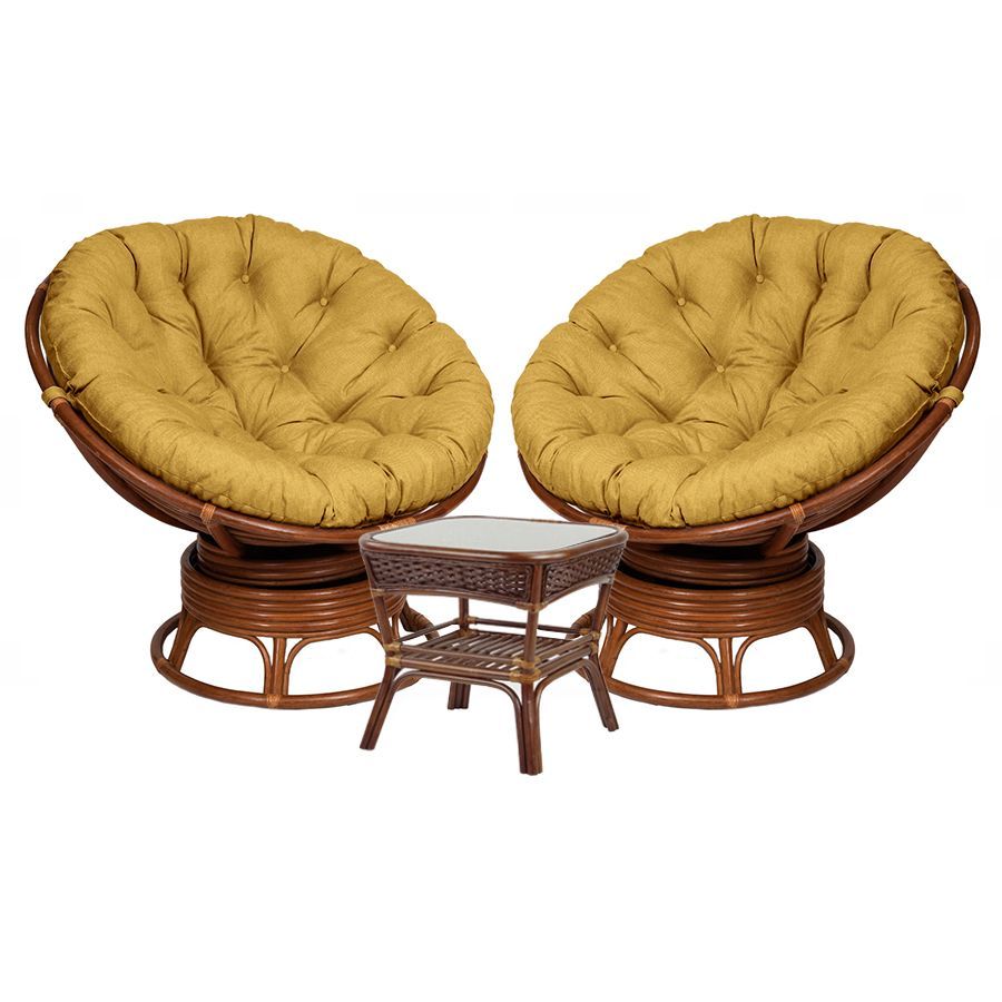 Premium Rattan Lounge Set: 2 Papasan Chairs &amp; Alexa Table