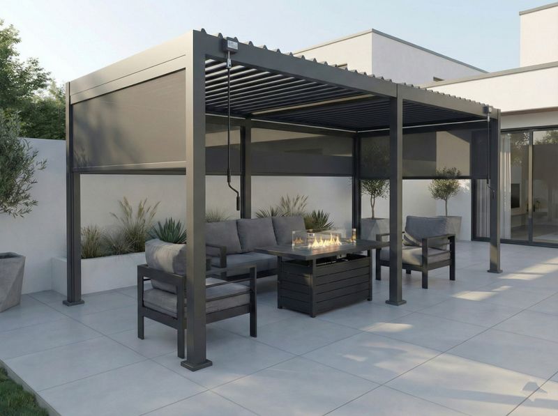 LuxShade™ 3×6m Aluminium Pergola with LEDs, Double-Layered Louvred Roof &amp; Blinds