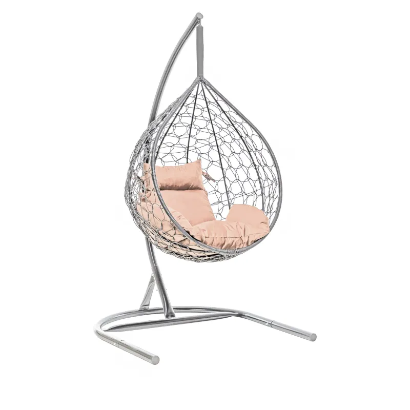 Hanging Egg Chair Grey with Beige Cushion