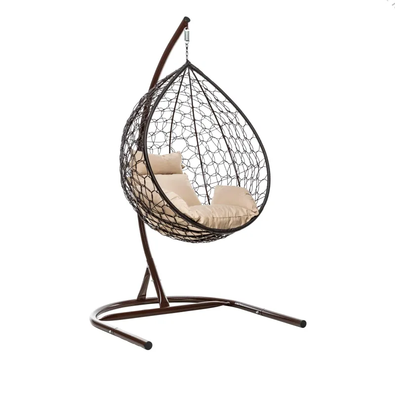 Hanging Egg Chair Chocolate with Beige Cushion