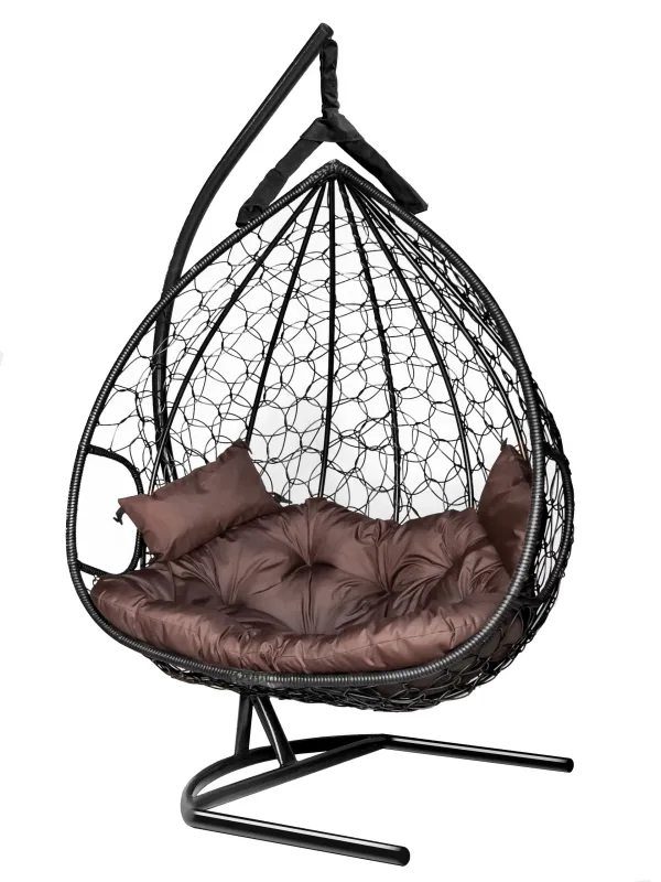 Hanging Egg Chair Dublin AT - Black Rattan, Brown Cushion