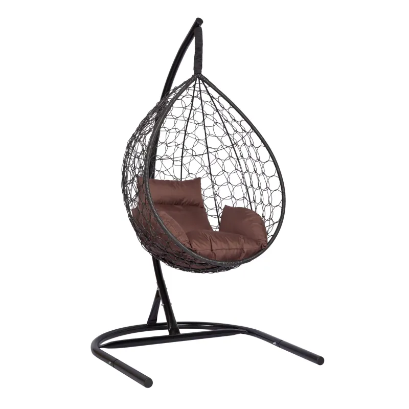 Hanging Egg Chair Black with Brown Cushion