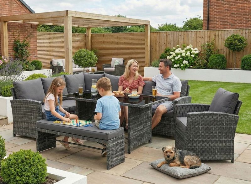 Miami Rattan Corner Sofa Set | Left - Mixed Grey / Dark Miami Rattan Garden Furniture Set - Left Hand Corner Sofa | Mixed Grey / Dark