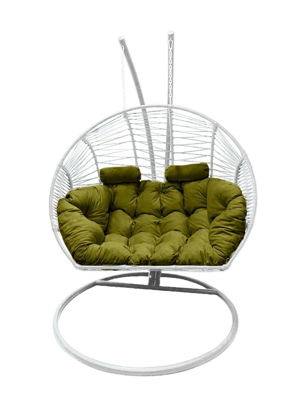Double Hanging Egg Chair White, Green Cushion (ZZ)