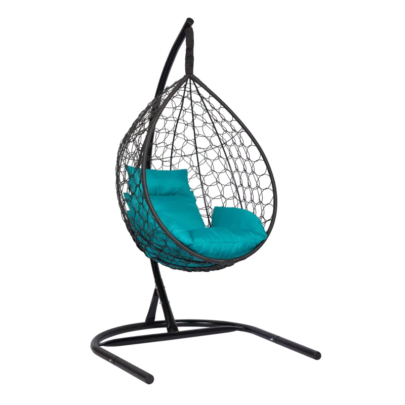 Hanging Egg Chair Black with Turquoise Cushion