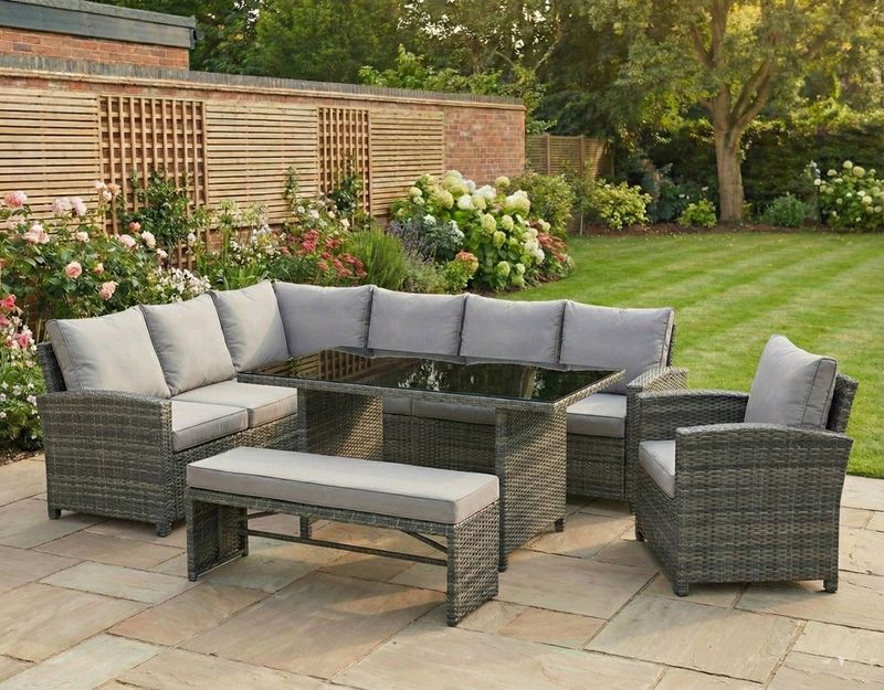 Miami Rattan Corner Sofa Set | Left - Mixed Grey / Light Miami Rattan Garden Furniture Set - Left Hand Corner Sofa | Mixed Grey / Light