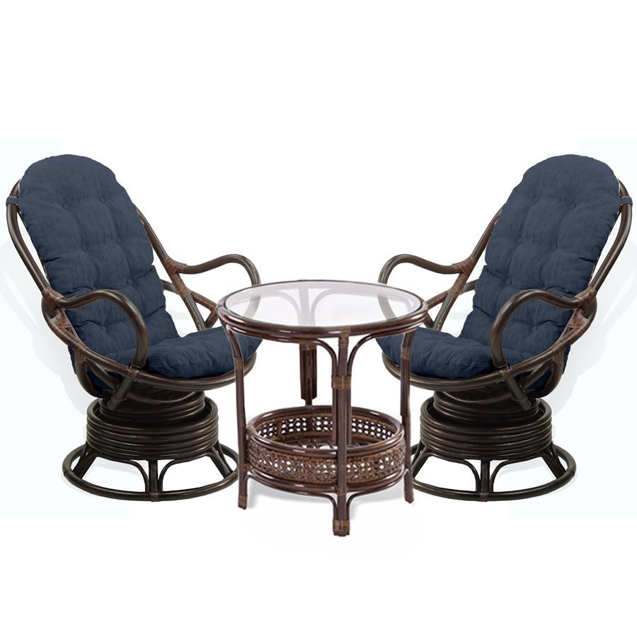 Rattan Lounge Set: 2 Papasan Swivel Chairs &amp; Coffee Table