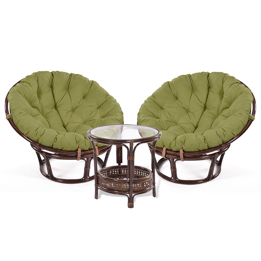 Rattan Lounge Set: 2 Papasan Chairs &amp; Side Table
