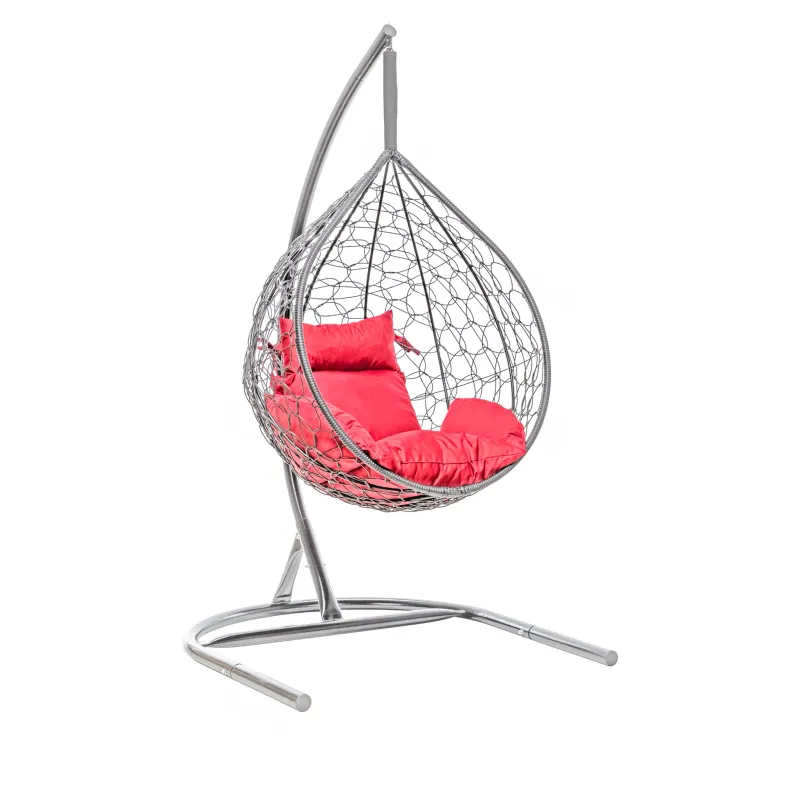 Premium Hanging Egg Chair Grey with Red Cushion