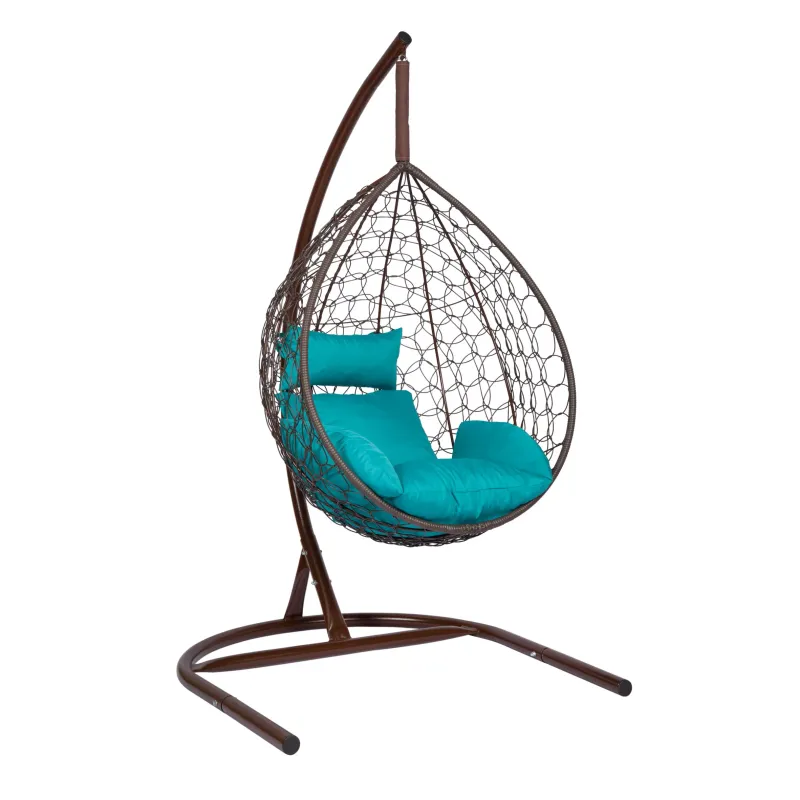 Hanging Egg Chair Chocolate with Turquoise Cushion