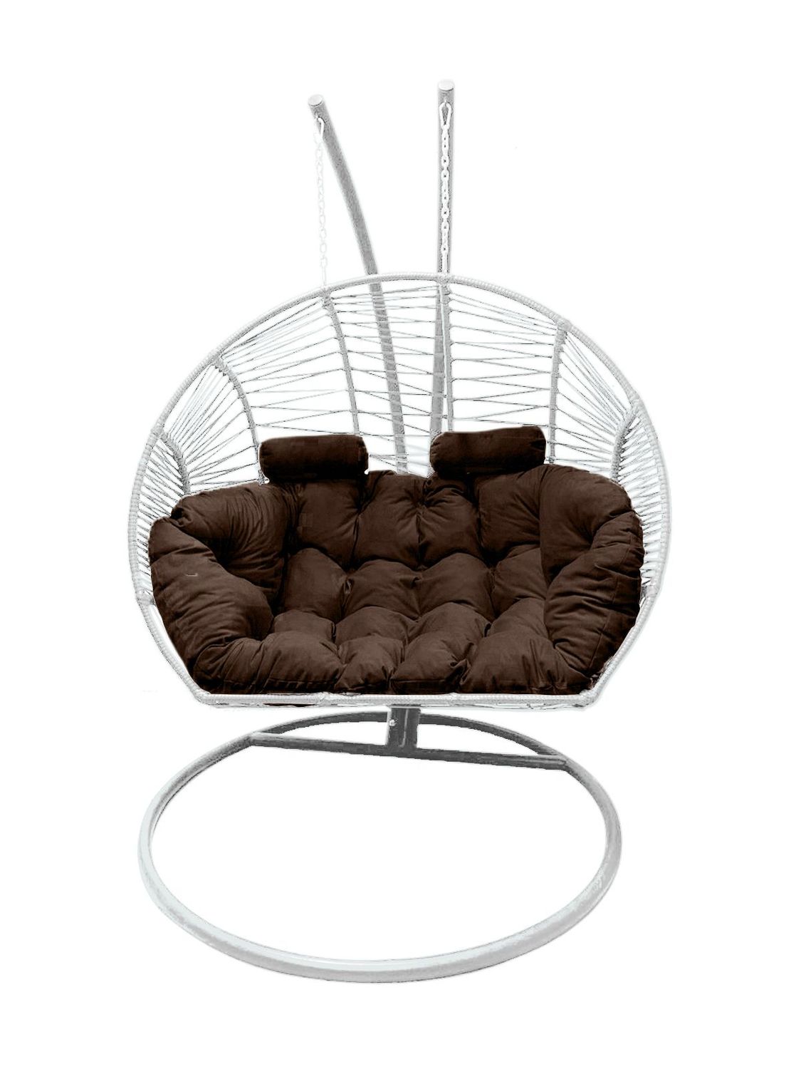 Double Hanging Egg Chair White with Brown Cushion