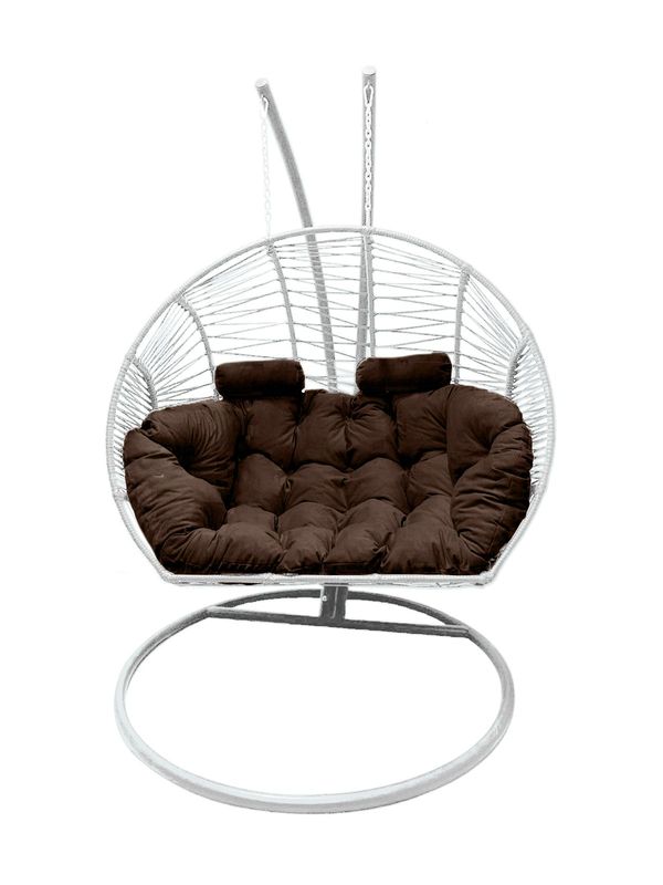 Double Hanging Egg Chair White with Brown Cushion