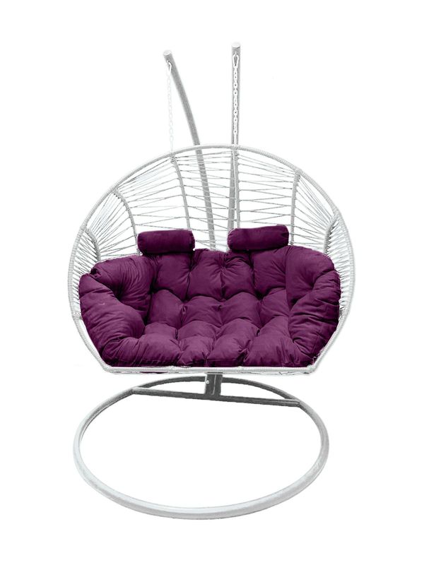 Double Hanging Egg Chair White, Purple Cushion (ZZ)