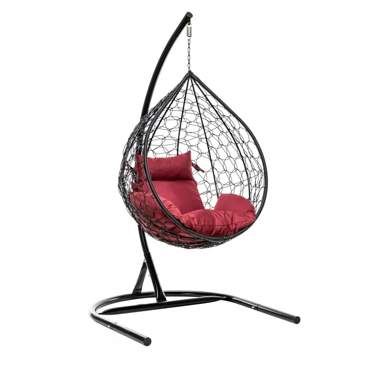 Hanging Egg Chair Black with Burgundy Cushion