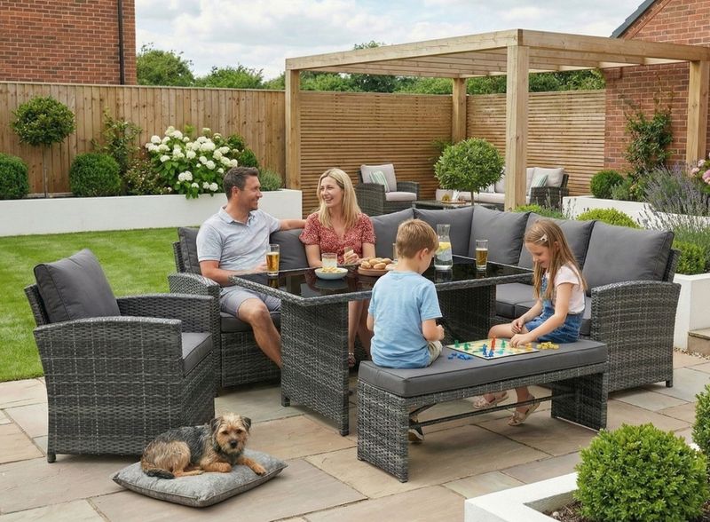 Miami Rattan Corner Sofa Set | Right - Mixed Grey / Dark Miami Rattan Garden Furniture Set - Right Hand Corner Sofa | Mixed Grey / Dark