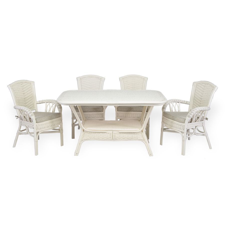 ALEXA Premium Rattan Dining Set: Oval Table &amp; 4 Armchairs