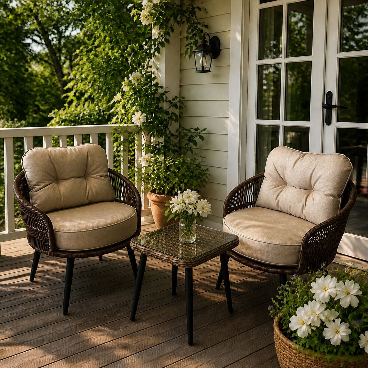 Barrel Rattan Lounge Set (2 Chairs + Table)