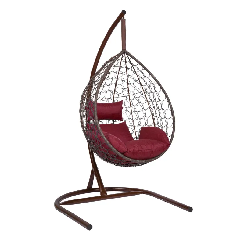 Hanging Egg Chair Chocolate with Burgundy Cushion