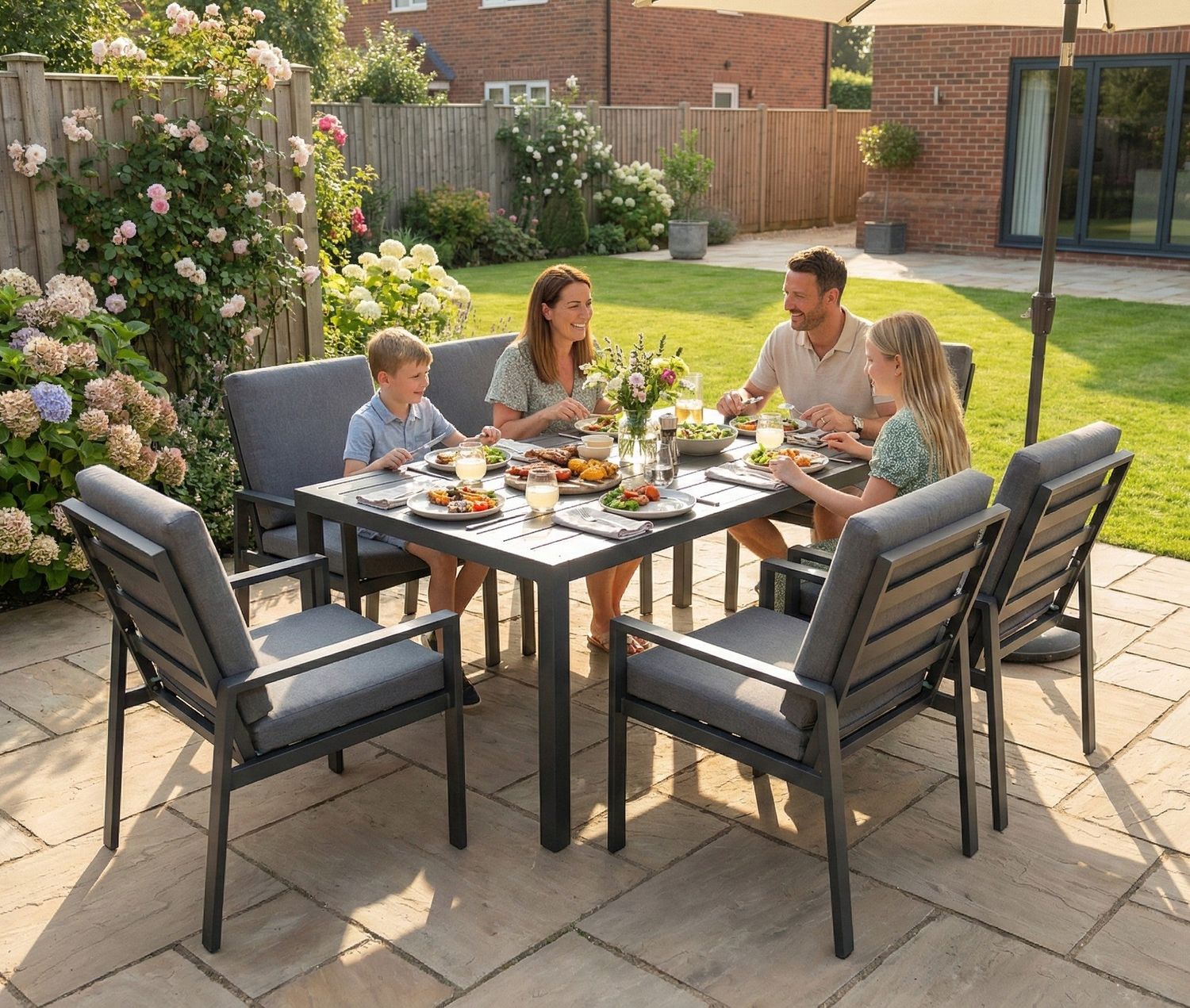 Modern Aluminium 6-Seater Garden Dining Set – Rust Proof &amp; Weather Resistant – Grey