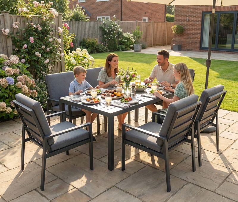 Modern Aluminium 6-Seater Garden Dining Set – Rust Proof &amp; Weather Resistant – Grey