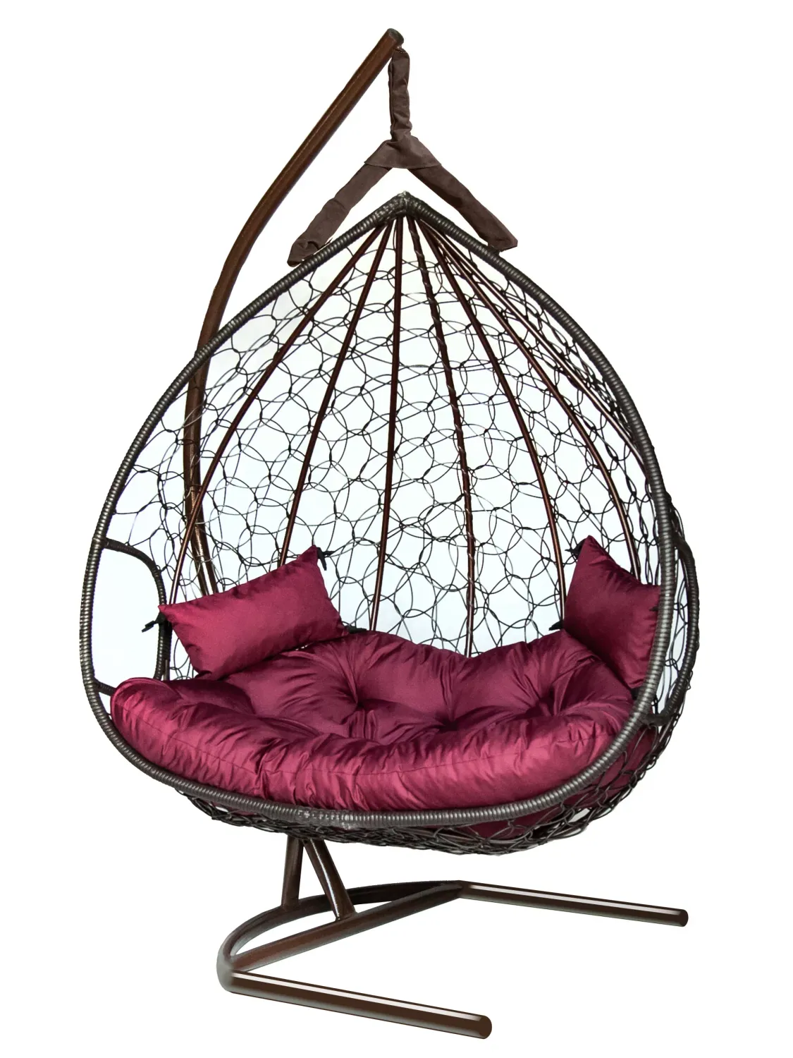 Hanging Egg Chair Dublin AT - Brown Rattan, Burgundy Cushion