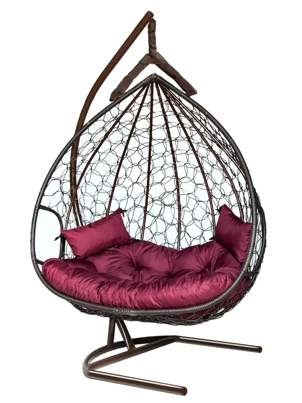 Hanging Egg Chair Dublin AT - Brown Rattan, Burgundy Cushion