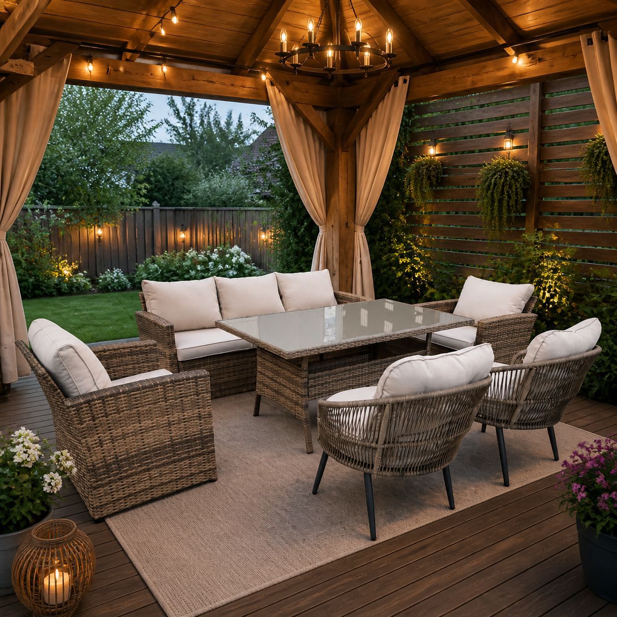 Premium Rattan Lounge - Set Zoya Max Barrel Brown (4 Chairs)