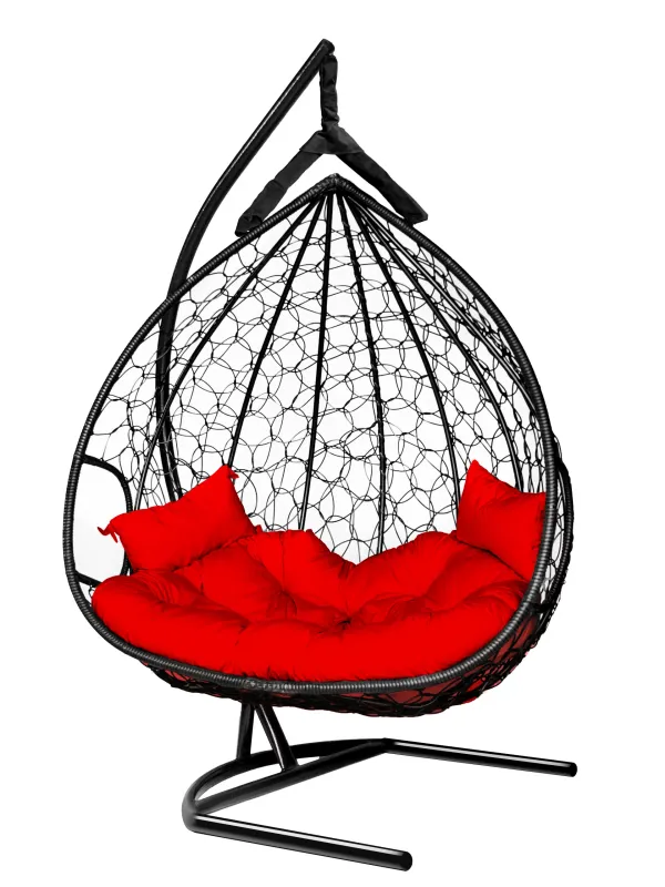Hanging Egg Chair Dublin AT - Black with Red Cushion