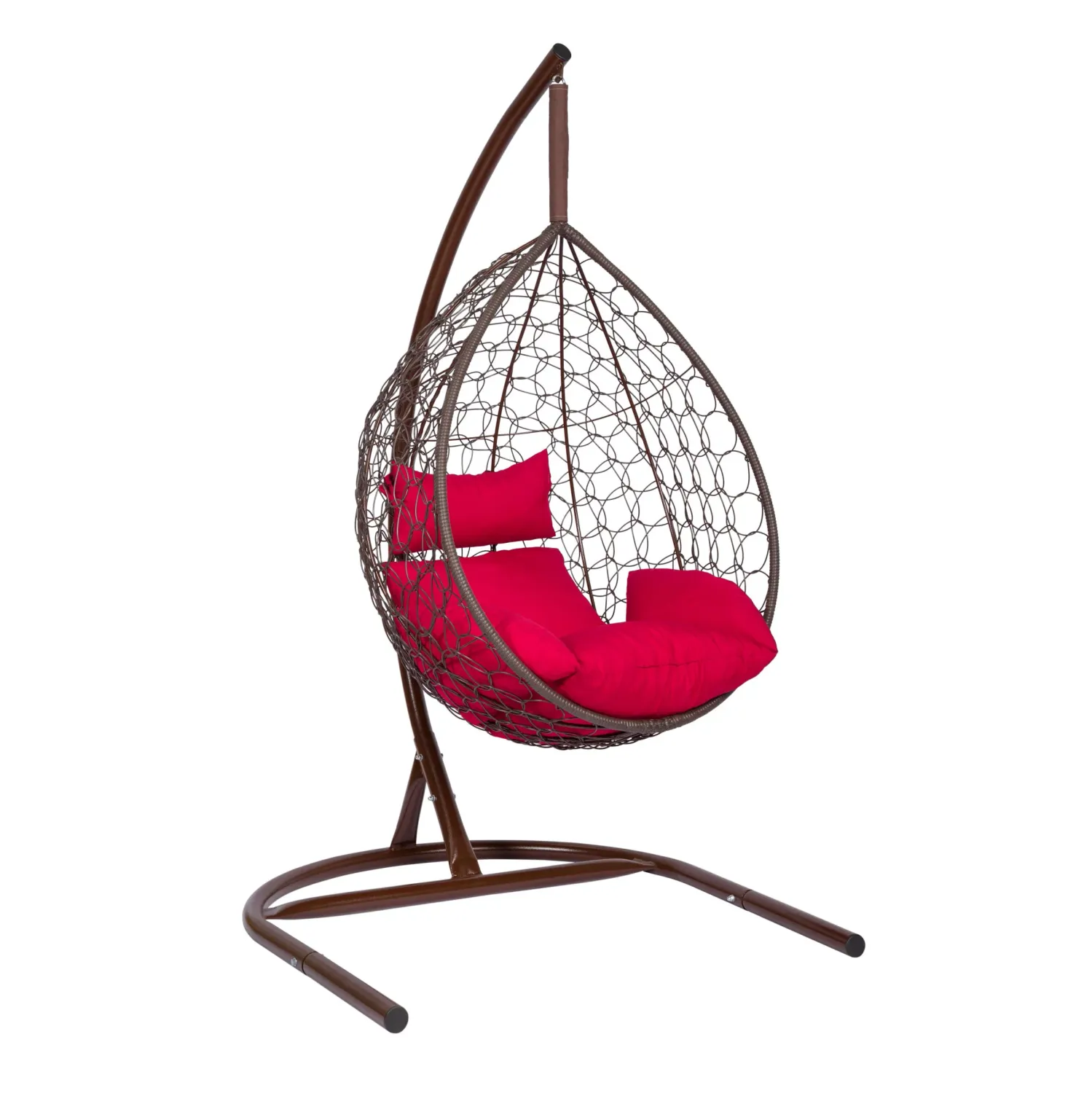 Hanging Egg Chair Chocolate with Red Cushion
