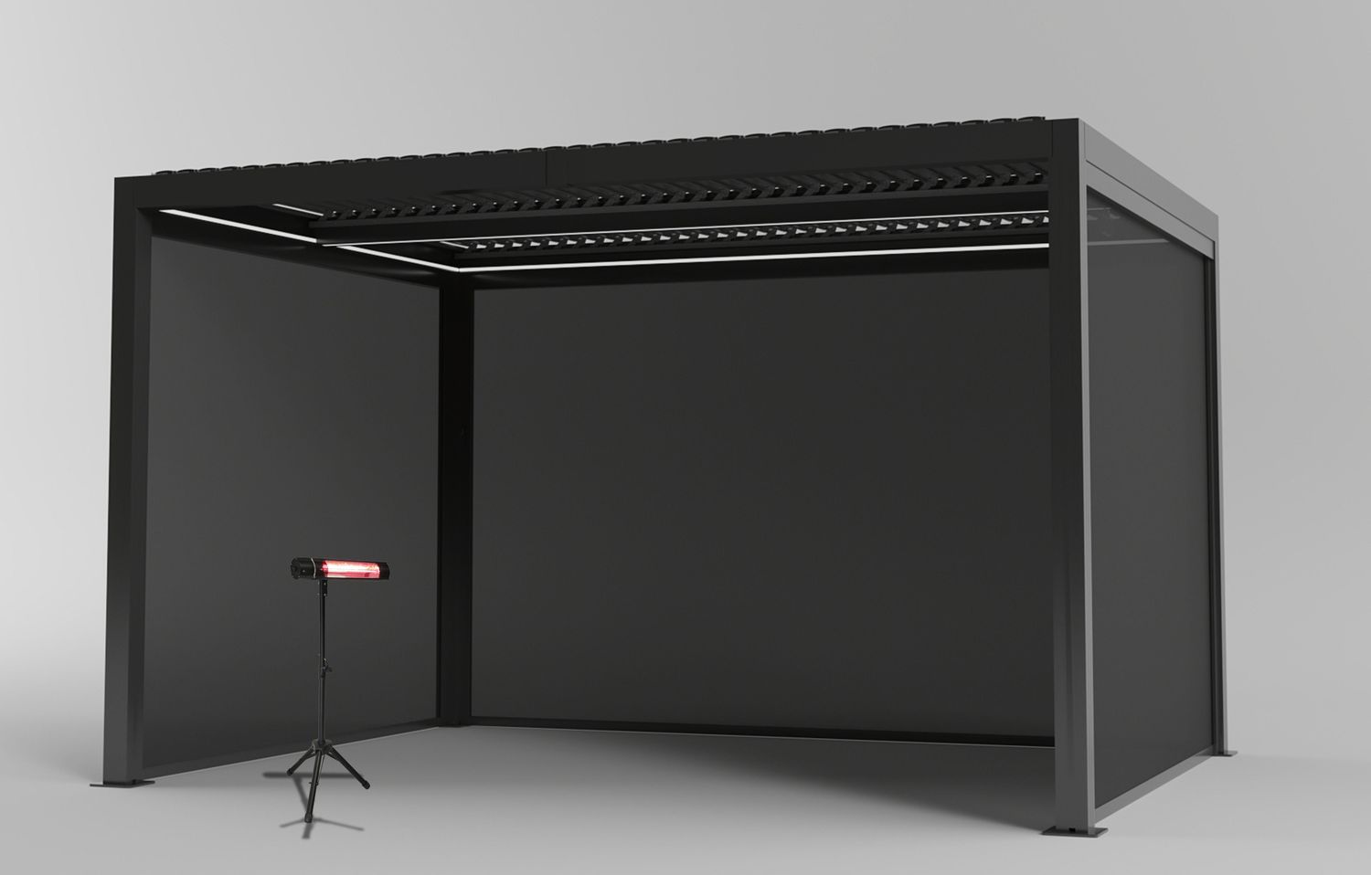 SplitZone™ 3×4m Grey Aluminium Pergola with LEDs, Mid-Beam Louvred Roof + Windscreens