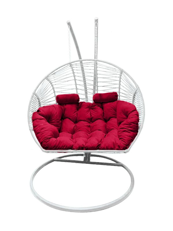Double Hanging Egg Chair White with Red Cushion