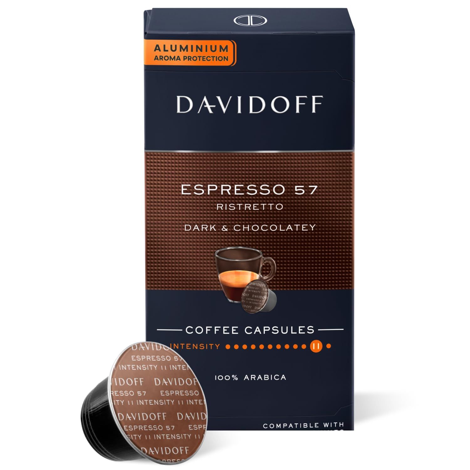 Davidoff Espresso 57 coffee capsules, dark and chocolatey ristretto, 100% Arabica, compatible with …