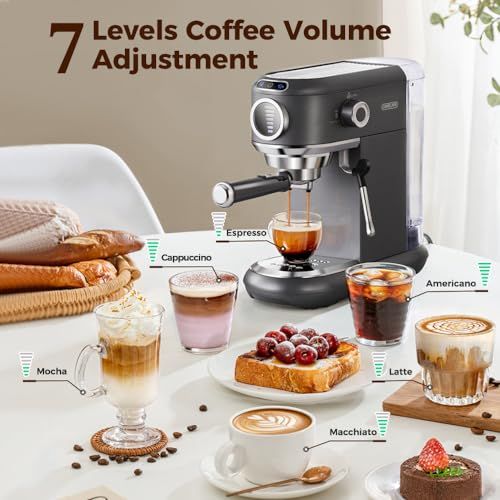 CAFELFFE 4-in-1 Espresso Grey machine with various coffee drinks, including espresso, cappuccino, l…