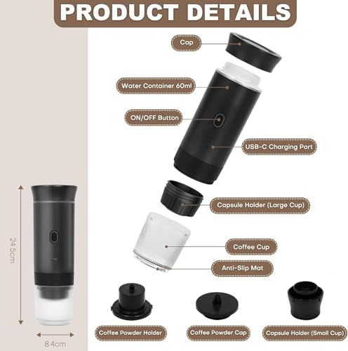 3-in-1 Portable Coffee Machine Green, a compact wireless electric coffee maker with components, in …