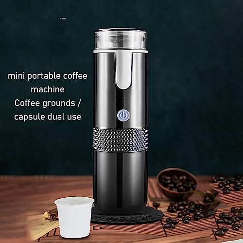 DAUB Portable 2-in-1 Espresso, a compact, rechargeable, black coffee maker with silver accents, for…